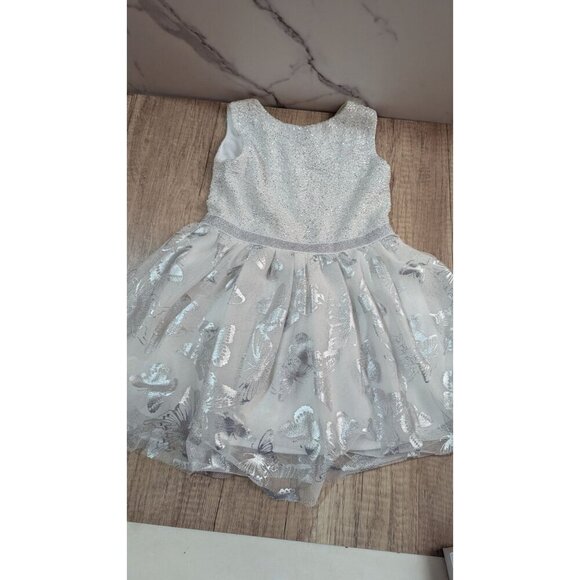 The Childrens Place 4T Silver Glitter Butterfly Tulle Party Dress  gray - Picture 5 of 12